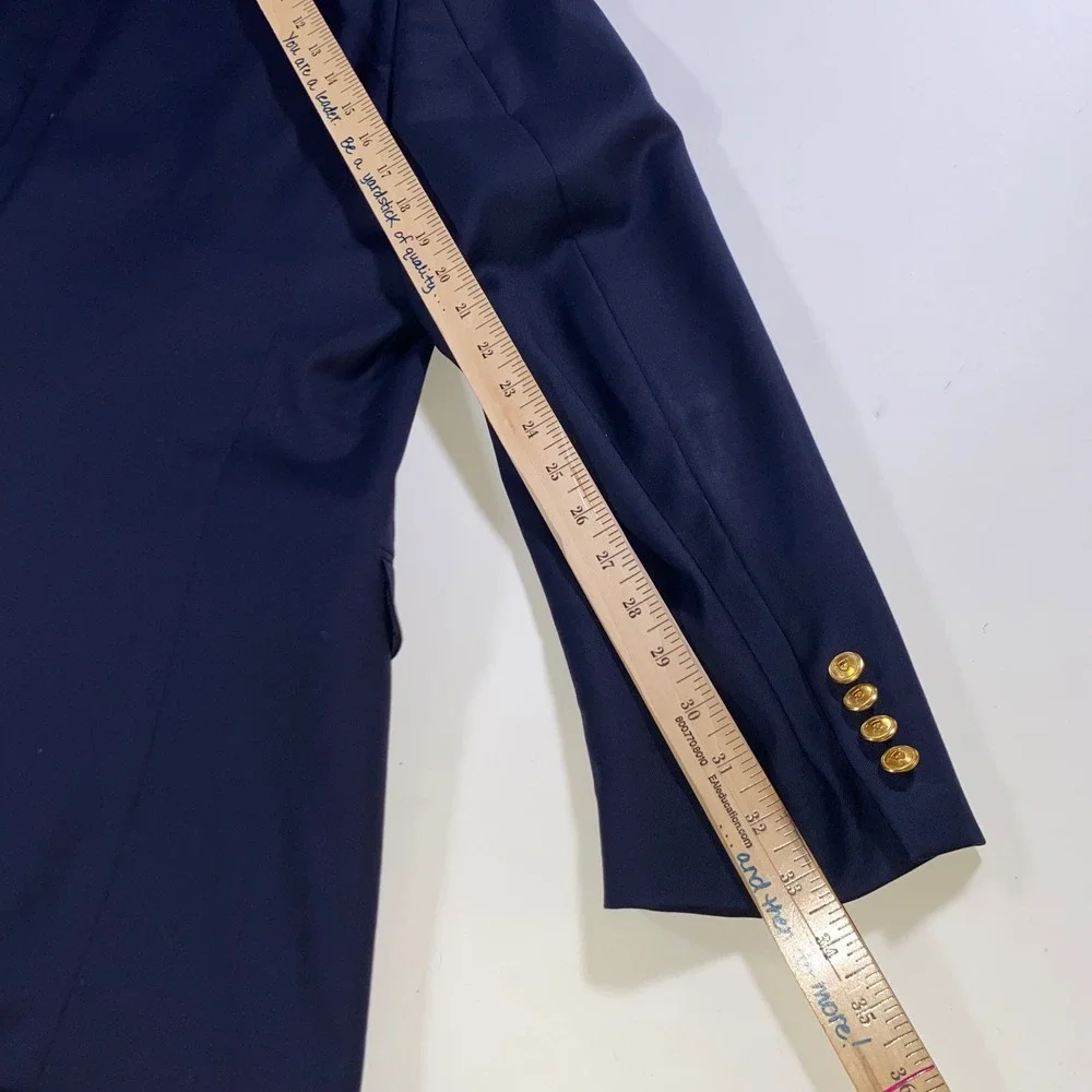 Lauren Ralph Lauren Mens 46R Navy Blue 100% Wool Two Button Blazer Gold Buttons
